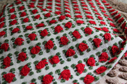 Red Rosebud Vintage Chenille Fabric, Morgan Jones Roses, 18" x 24" inch Piece