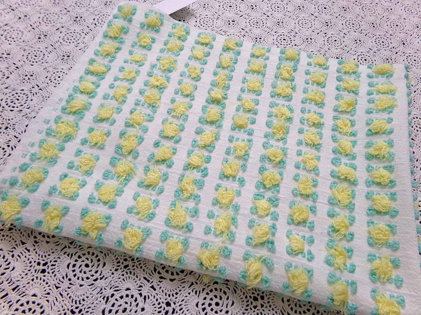 Cottage Rosebud Vintage Chenille Fabric Bouncy Bright Yellow Roses 18x24"
