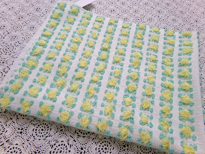 Cottage Rosebud Vintage Chenille Fabric Bouncy Bright Yellow Roses 18x24"