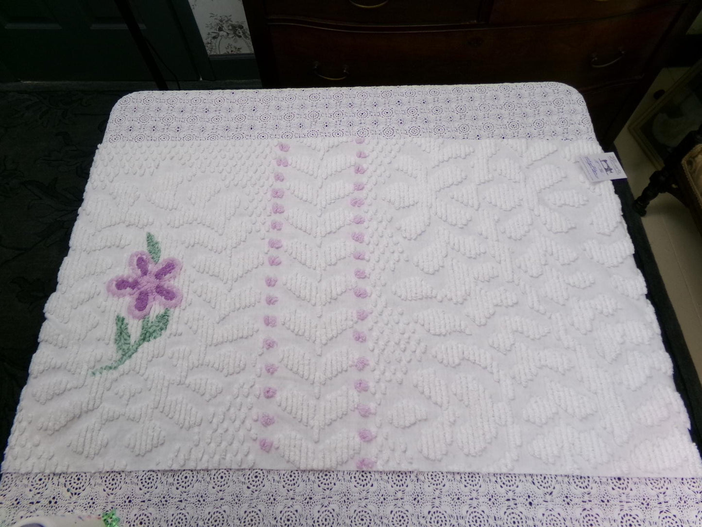 Lone Lilac Vintage Chenille Bedspread Fabric 19x36" Pc Lightweight Quilting Material
