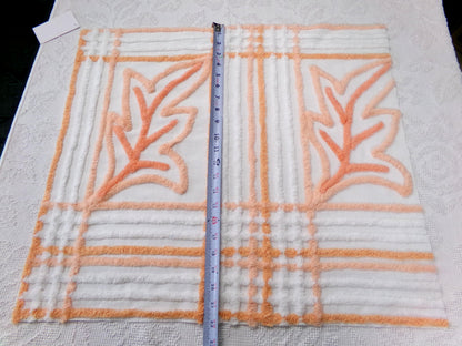 Peach White Vintage Chenille Bedspread Fabric Botanical Leaves Design 21x24"