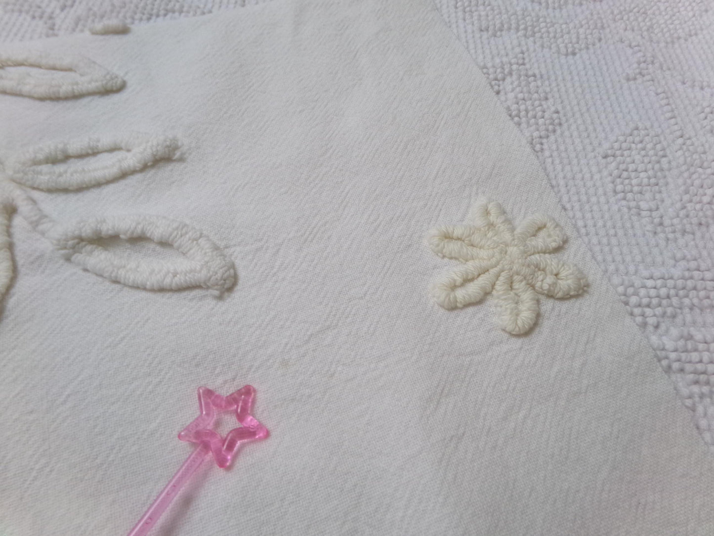 Rose Bouquet Vintage Chenille Bedspread Fabric, Cottage Style Sewing & Quilt Material, 15" x 28"