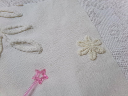 Rose Bouquet Vintage Chenille Bedspread Fabric, Cottage Style Sewing & Quilt Material, 15" x 28"