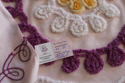 Cherished Soft Pink Birthday Cake Vintage Chenille Quilt FABRIC, 24" x 25" Piece, Thin Lightweight Cotton