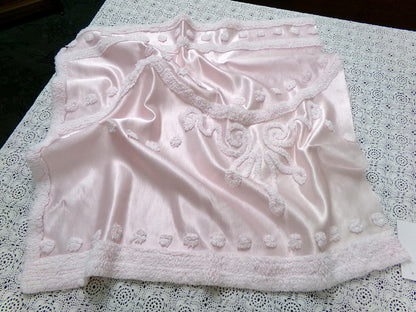 Pink Satin Vintage Chenille Fabric, Shabby Cottage 24" x 23" Piece