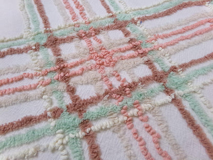 country plaid vintage chenille bedspread fabric cotton sewing material 20.5x26"
