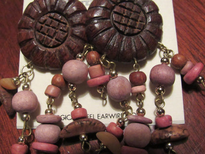 Boho Vintage Silver Forest Wood Dangle Earrings, Pierced Post Back