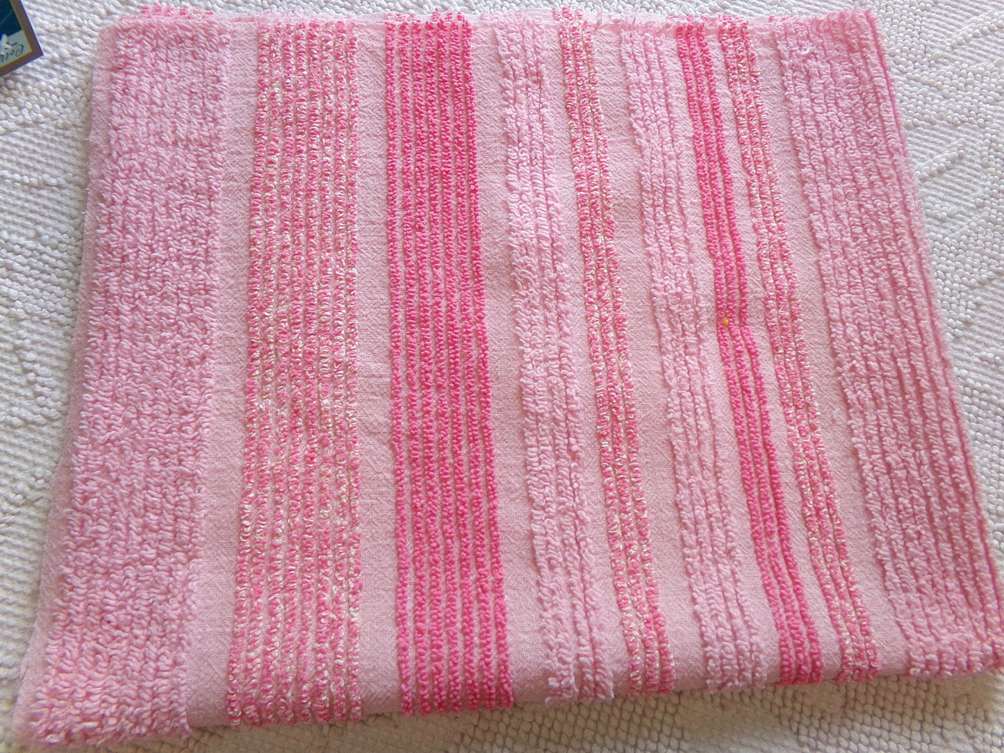 multisize pink striped vintage chenille fabric, ultra lightweight 18" x 24" piece of sewing material w/ variegated stripe lines