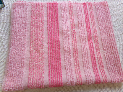 multisize pink striped vintage chenille fabric, ultra lightweight 18" x 24" piece of sewing material w/ variegated stripe lines