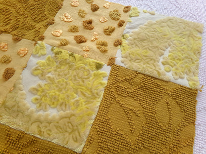 Vintage Velvet & Chenille Fabric Panel, Boho 16" Square Piece for Pillows, Quilts