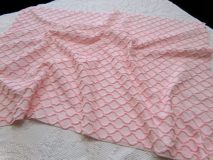 Precious Pink Vintage Chenille Fabric Piece, Textured Eternity Link Design, Quilt Material for Sewing & Crafts, 18" x 24"