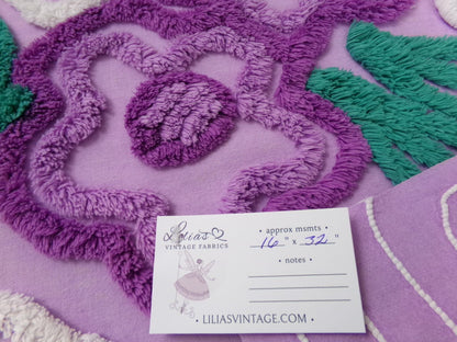 Violet Roses Vintage Chenille Bedspread Fabric 16x32" Sweeping White Waves