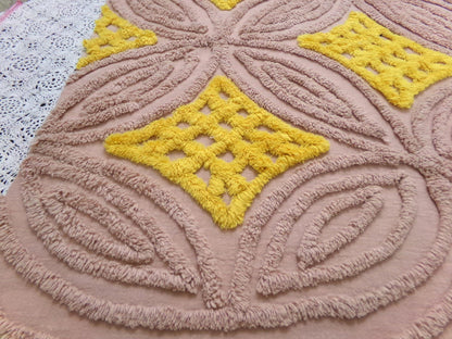 earthy energetic vintage chenille bedspread fabric, 25" x 22" geometric design
