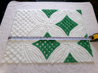 plush vintage chenille fabric: preppy kelly green & white wedding rings, 18" x 24" piece