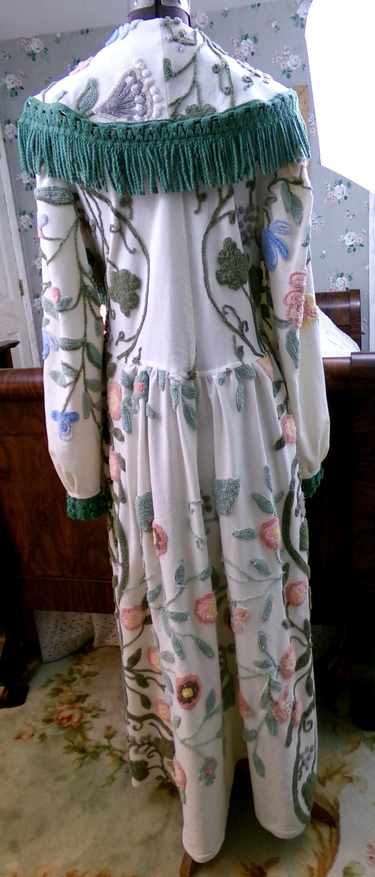 Shabby Distressed Vintage Chenille Robe, Victorian Style Costume Women's Bathrobe, M/L