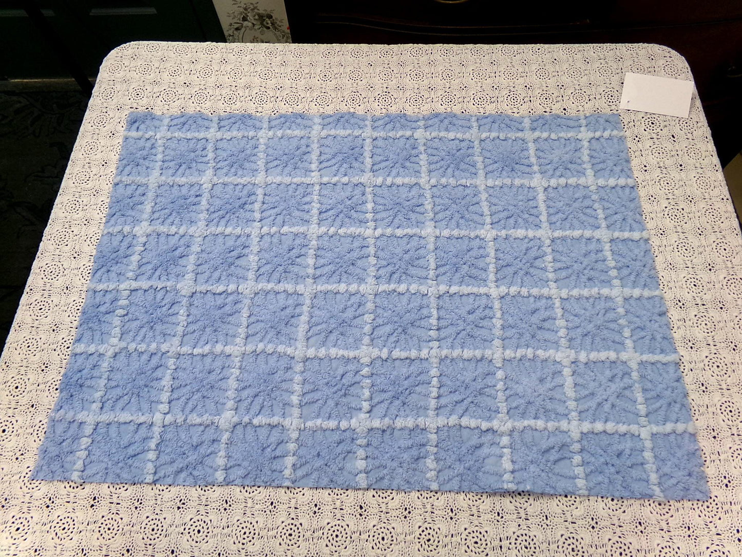 Celestial Blue Vintage Chenille Fabric, Star Tufts, 18x24" Piece