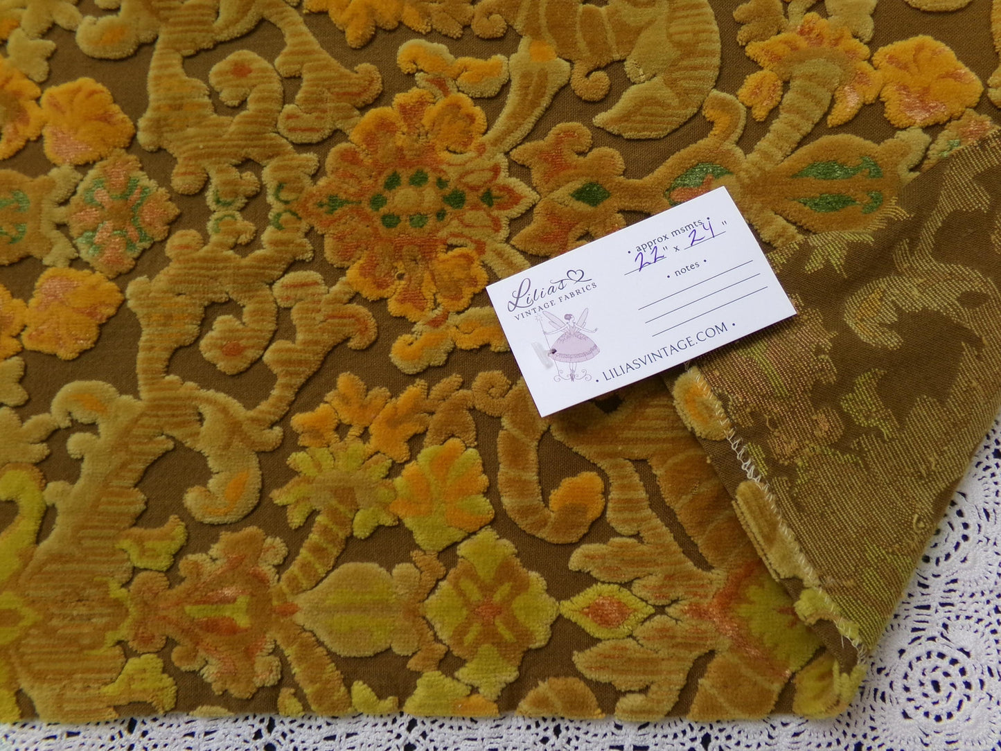 vintage Bates cut velvet fabric, earthy coppertone boho tapestry style design, 24" x 22" piece for wallhanging, small bags