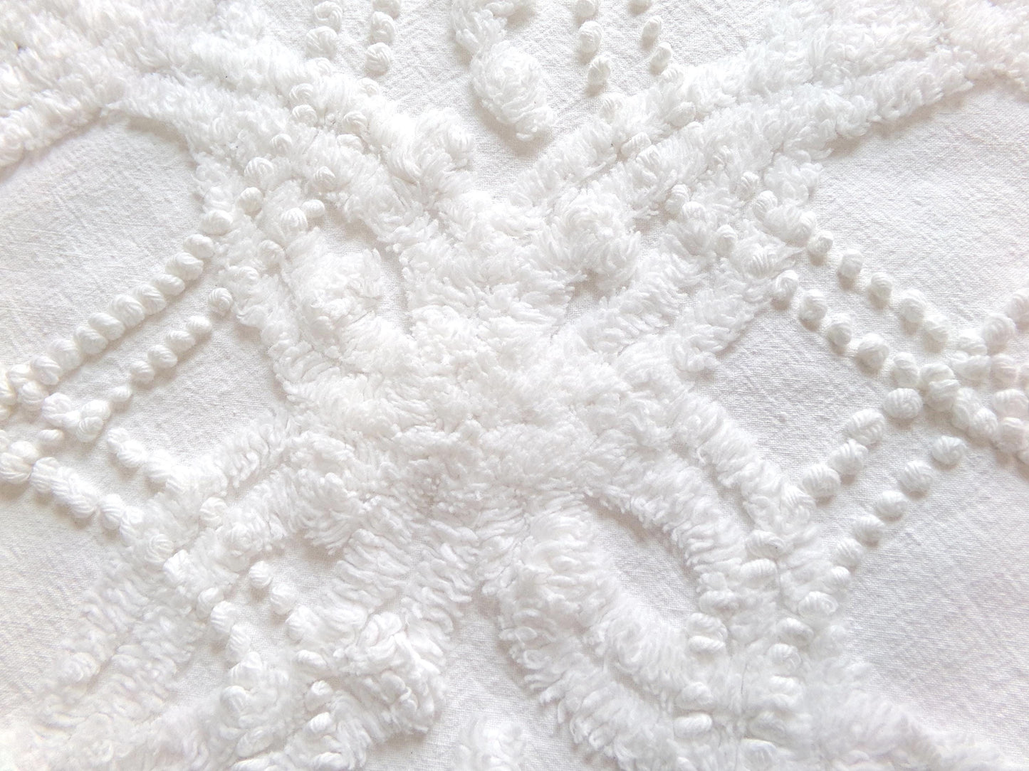 elegant white eternity links vintage chenille fabric, 12" x 18" piece of cotton sewing material for crafts, quilts, pillows