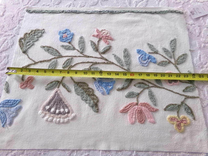 Woodland Meadow Vintage Chenille Bedspread Fabric, Floral Boho Sewing Material, 18" x 23" piece