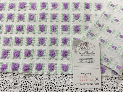 Rosebud Vintage Chenille Bedspread Fabric 18x22" Shabby Purple Roses