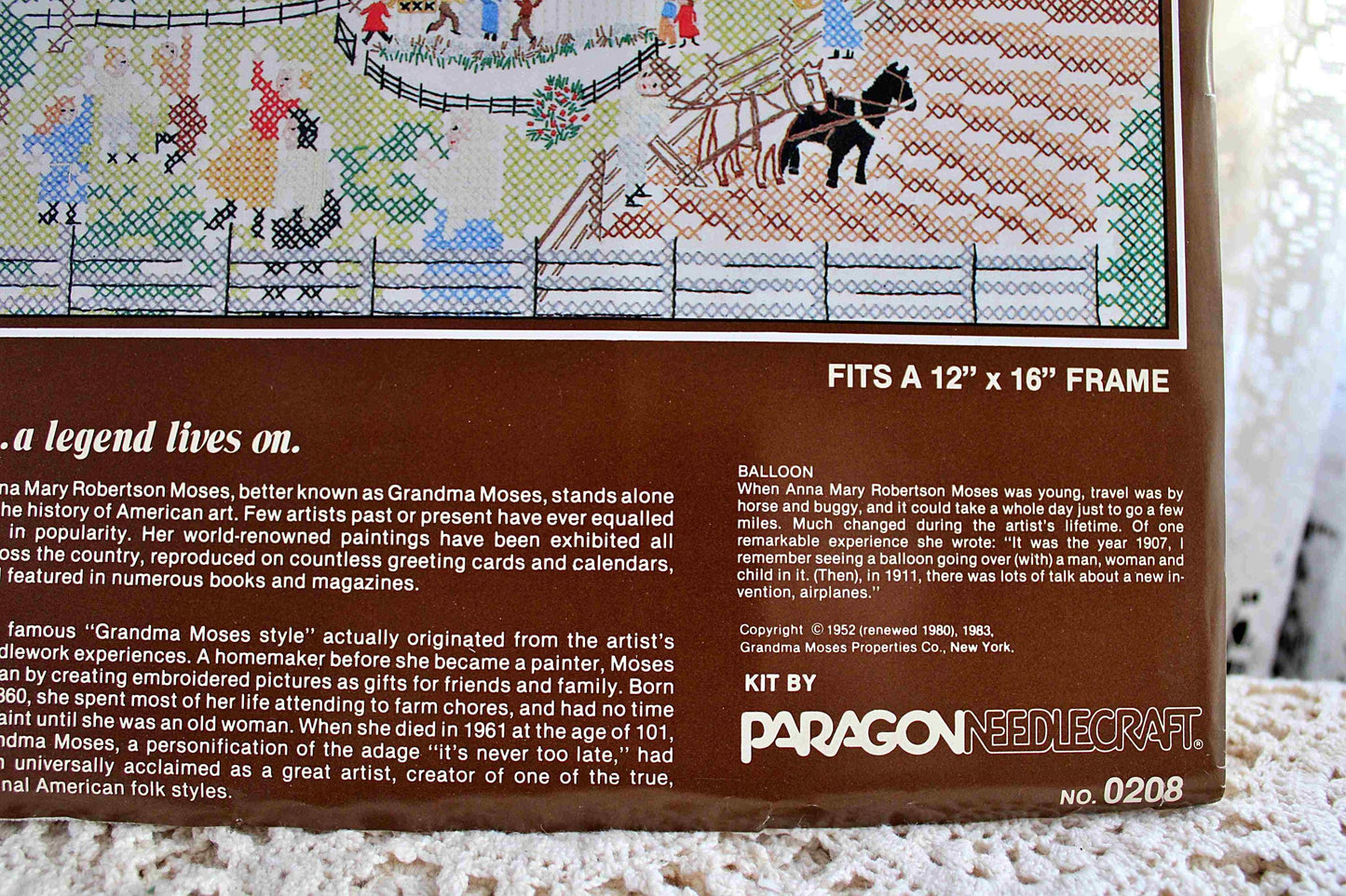 BALLOON Cross Stitch Embroidery Kit Vintage Grandma Moses Design Paragon Needlecraft 0208