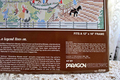 BALLOON Cross Stitch Embroidery Kit Vintage Grandma Moses Design Paragon Needlecraft 0208