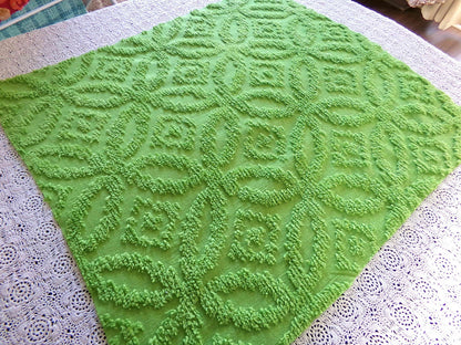 Vintage Neon Green Chenille Fabric Piece Lightweight Lime Cotton 22x24"