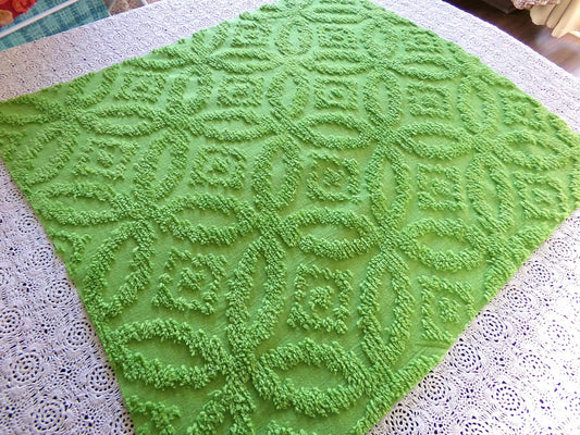 Vintage Neon Green Chenille Fabric Piece Lightweight Lime Cotton 22x24"