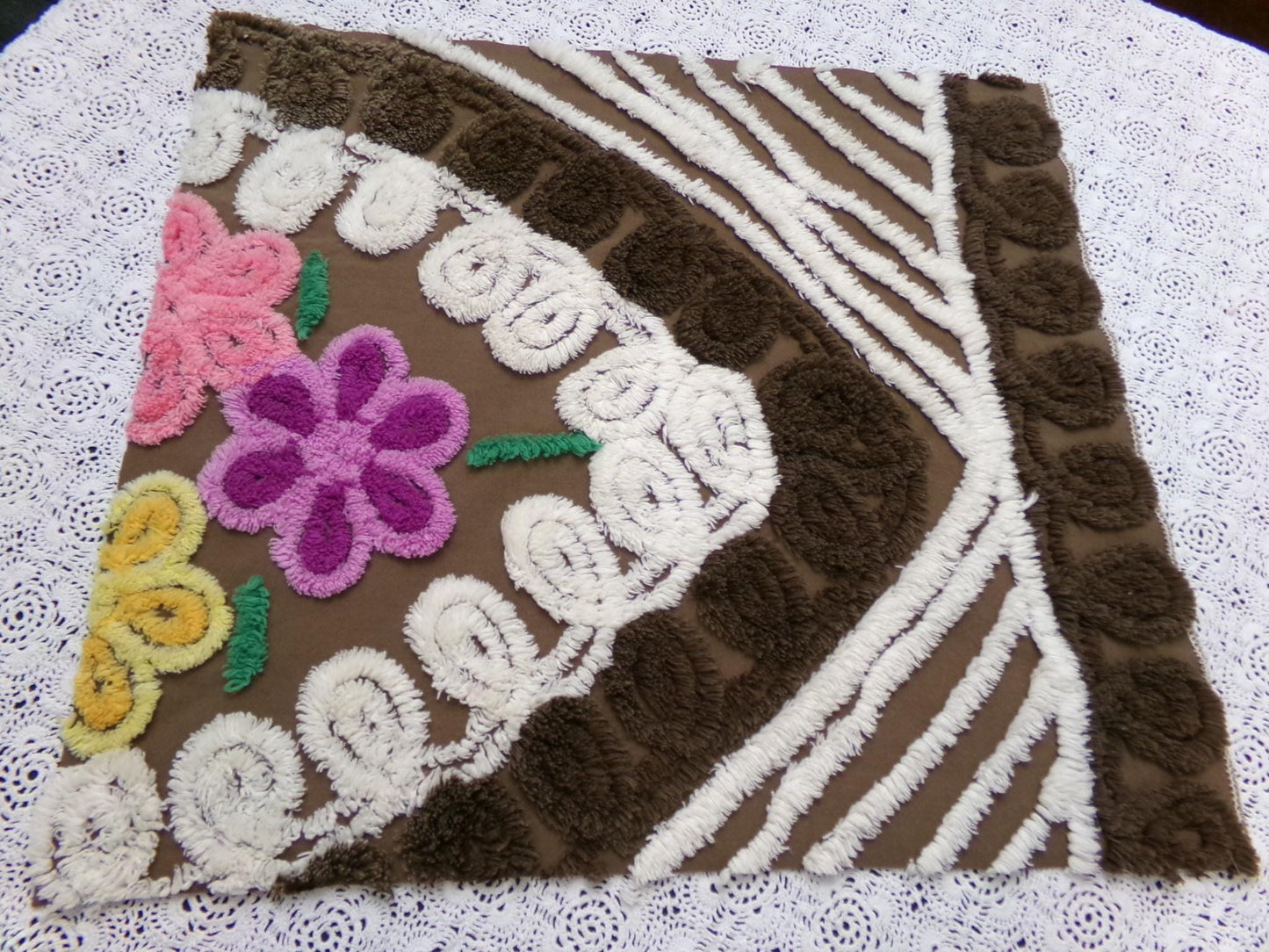 chocolate cake vintage chenille bedspread fabric 16x17.5"