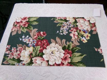 Vintage 1940s Style Repro Barkcloth Fabric Dark Green Cottage Garden Floral, 15.5" x 26"