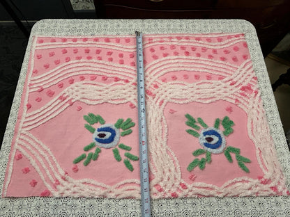 Vintage Pink Floral Chenille Fabric, Cottage Style 20x30" Quilting Sewing Textile