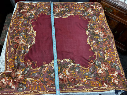 Vintage Ralph Lauren Silk Scarf Burgundy Wine Rose Floral Baroque Scroll Border