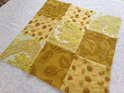 Vintage Velvet & Chenille Fabric Panel, Boho 16" Square Piece for Pillows, Quilts