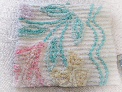 Pastel Floral Vintage Chenille Bedspread Fabric, Cottage Chic Design 18" x 24" piece sewing material