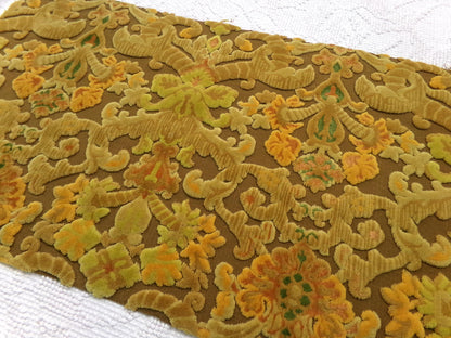 vintage cut velvet fabric, rusty coppertone boho tapestry style Bates design, 12" x 20" cut piece, for wallhanging, small bags