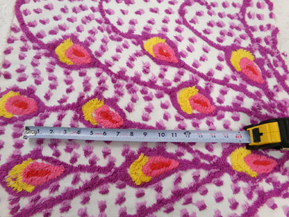 dazzling peacock feathers vintage chenille bedspread fabric 20" x 23"