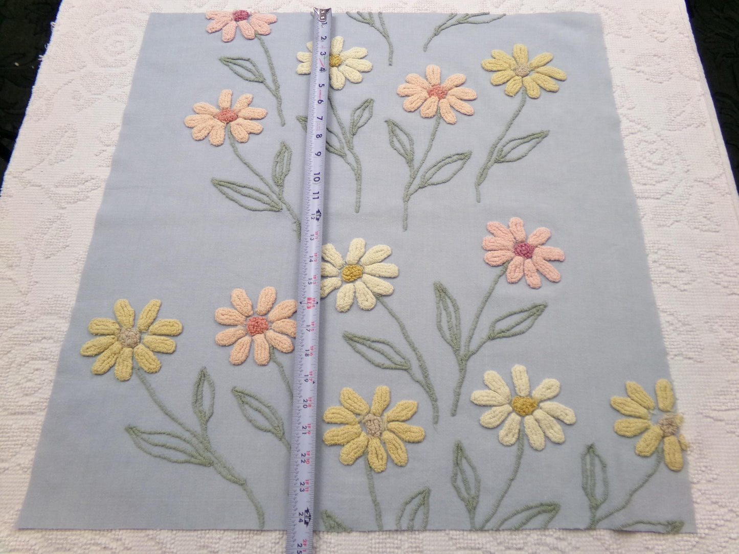 Cascading Daisy Vintage Chenille Fabric, Blue Floral Sewing & Quilt Material 23" x 24" Piece