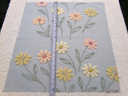 Cascading Daisy Vintage Chenille Fabric, Blue Floral Sewing & Quilt Material 23" x 24" Piece