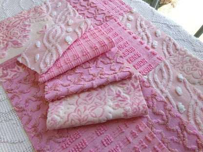 pixie princess velvet & chenille fabric squares, set of 16 pink vintage 6" quilt blocks for crafting, quilt inlays, pillows, fiber arts