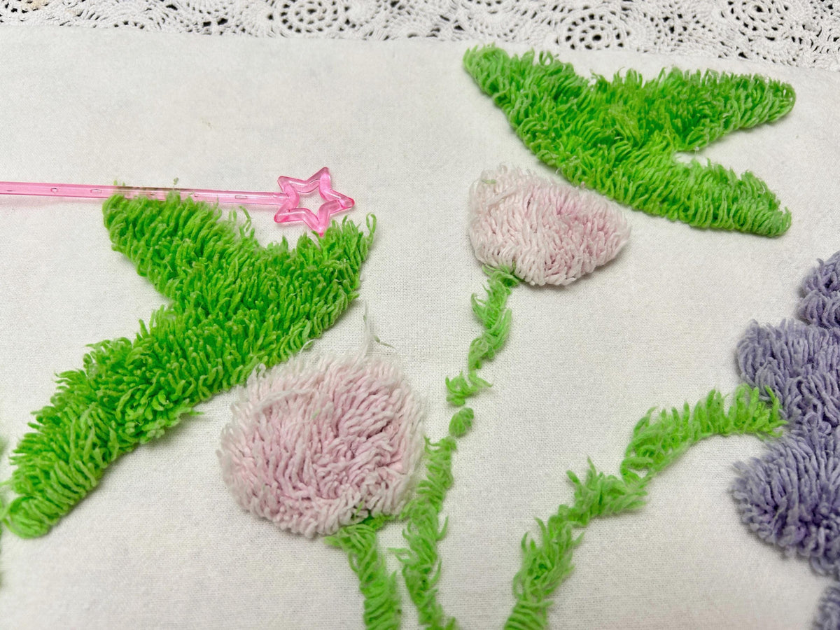 Vintage Spring Floral Chenille Fabric, Plush Flowers & Greenery 18x24"