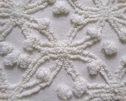 Winter White Snowflakes Vintage Chenille Fabric, neutral tufted pops sewing craft quilt material, 18" x 24" piece