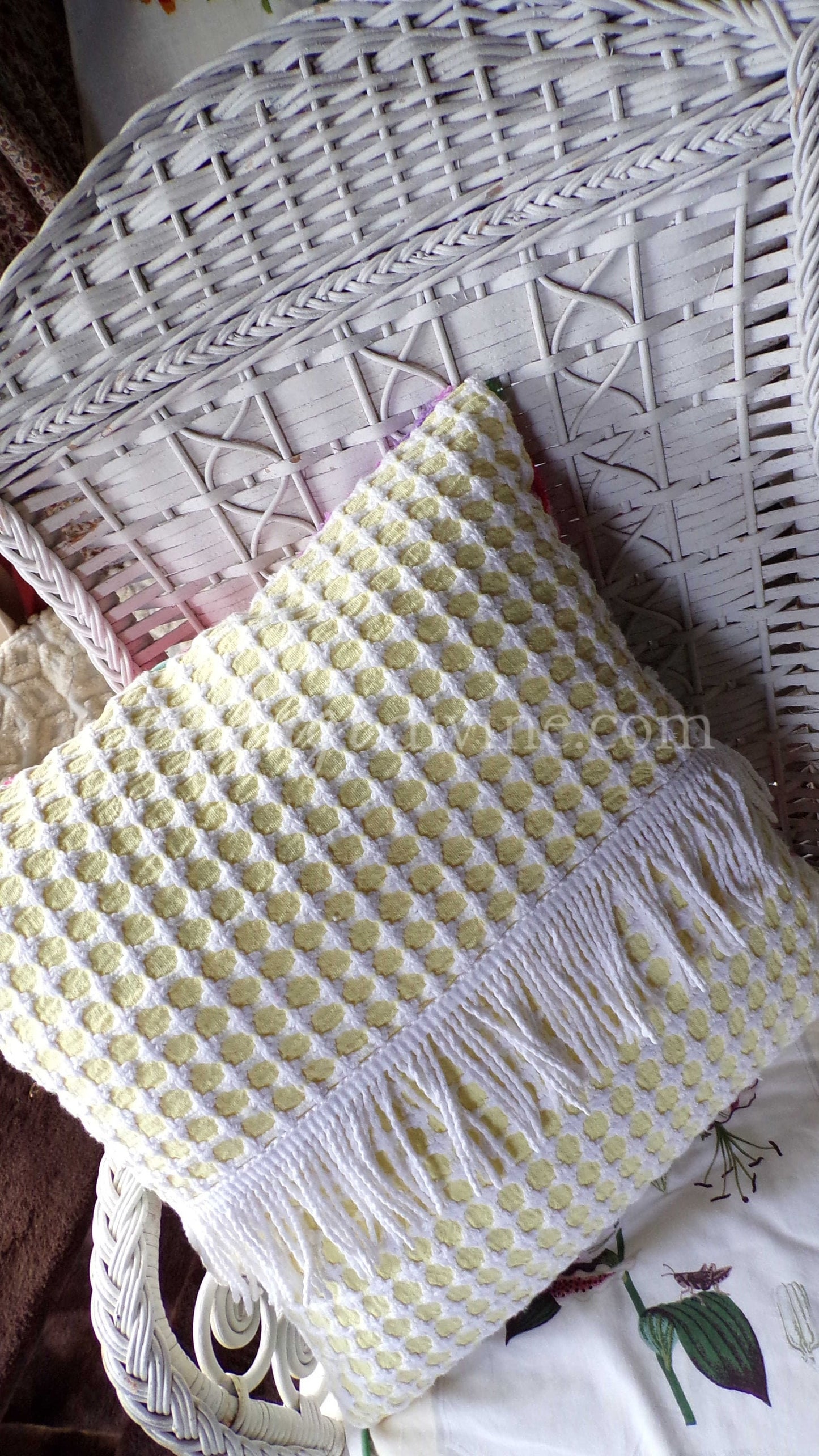 PATCHWORK Rainbow Butterfly Chenille Pillow Cover 16" x 16" Square, REVERSIBLE Accent Pillow Designed from Vintage Chenille Bedspread Fabric