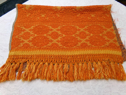 Luxurious Vintage Tapestry Fabric, Shimmer Gold & Orange Woven Damask Sewing Material, 20" x 25"