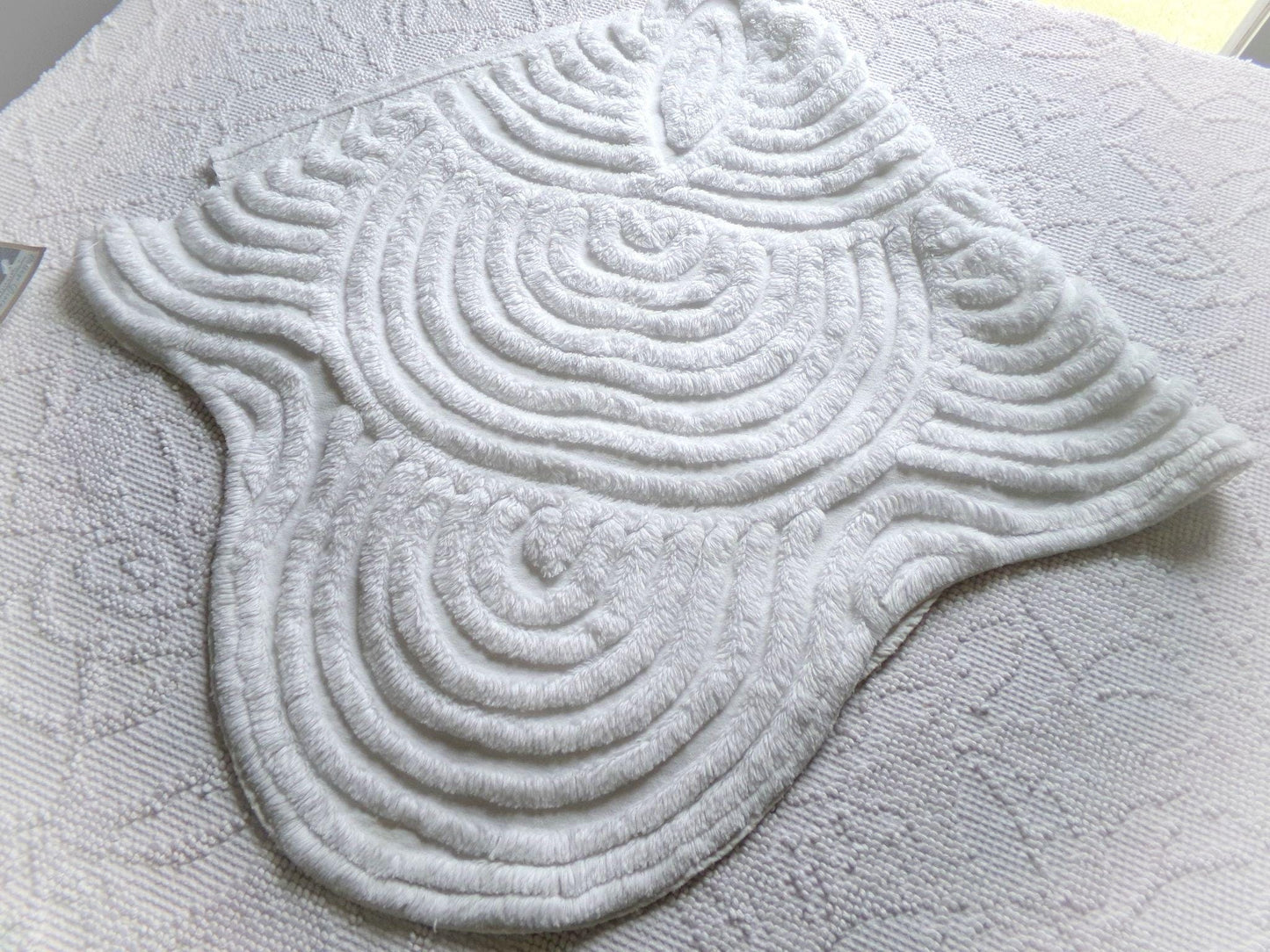 White Swirl Clouds Vintage Chenille Fabric, Plush 16" x 32" inch Piece with scalloped edge