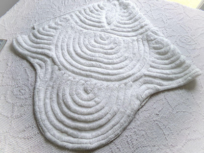 White Swirl Clouds Vintage Chenille Fabric, Plush 16" x 32" inch Piece with scalloped edge