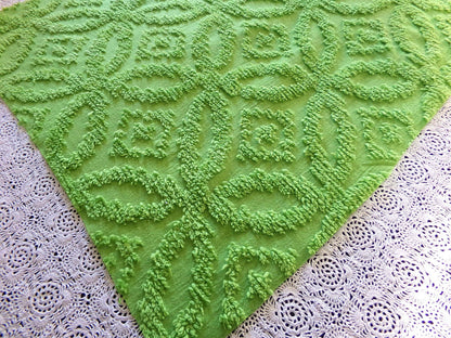 Vintage Neon Green Chenille Fabric Piece Lightweight Lime Cotton 22x24"