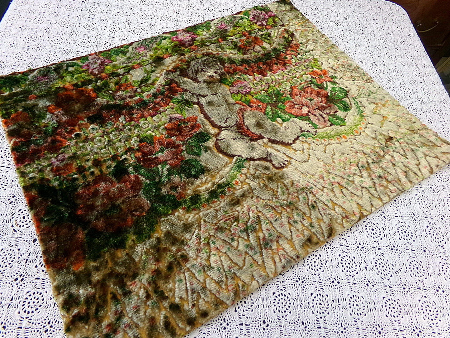 Shadow Cherub Vintage Cut Velvet Fabric Tapestry Piece 18x23.5"