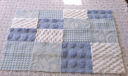 blue chenille fabric squares, set of 16 vintage 6" quilt blocks in coastal blues & white textures