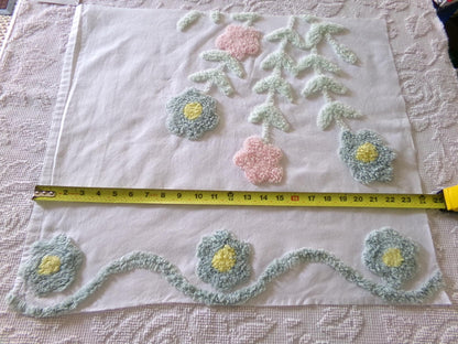 pastel floral tufted fabric, cut from a vintage style chenille bedspread, 20" x 23" piece