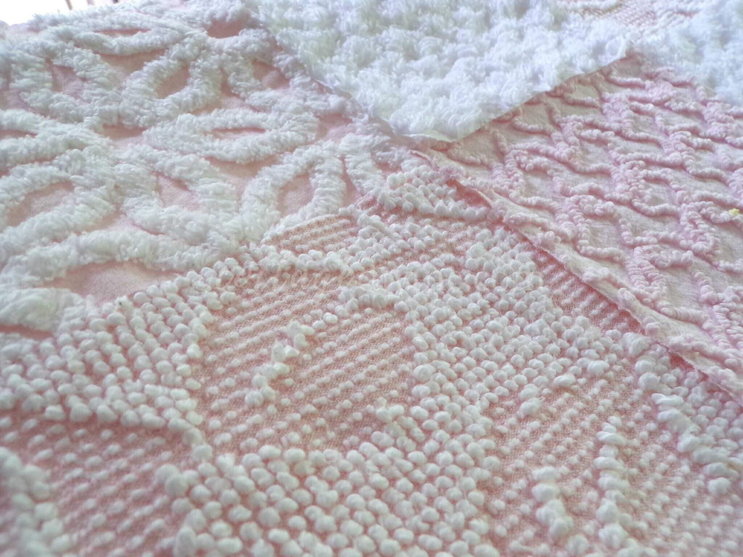 lovely pink & white vintage chenille fabric squares, set of 16 pretty 6" quilt blocks for sewing, crafts, patchwork pillows, quilting